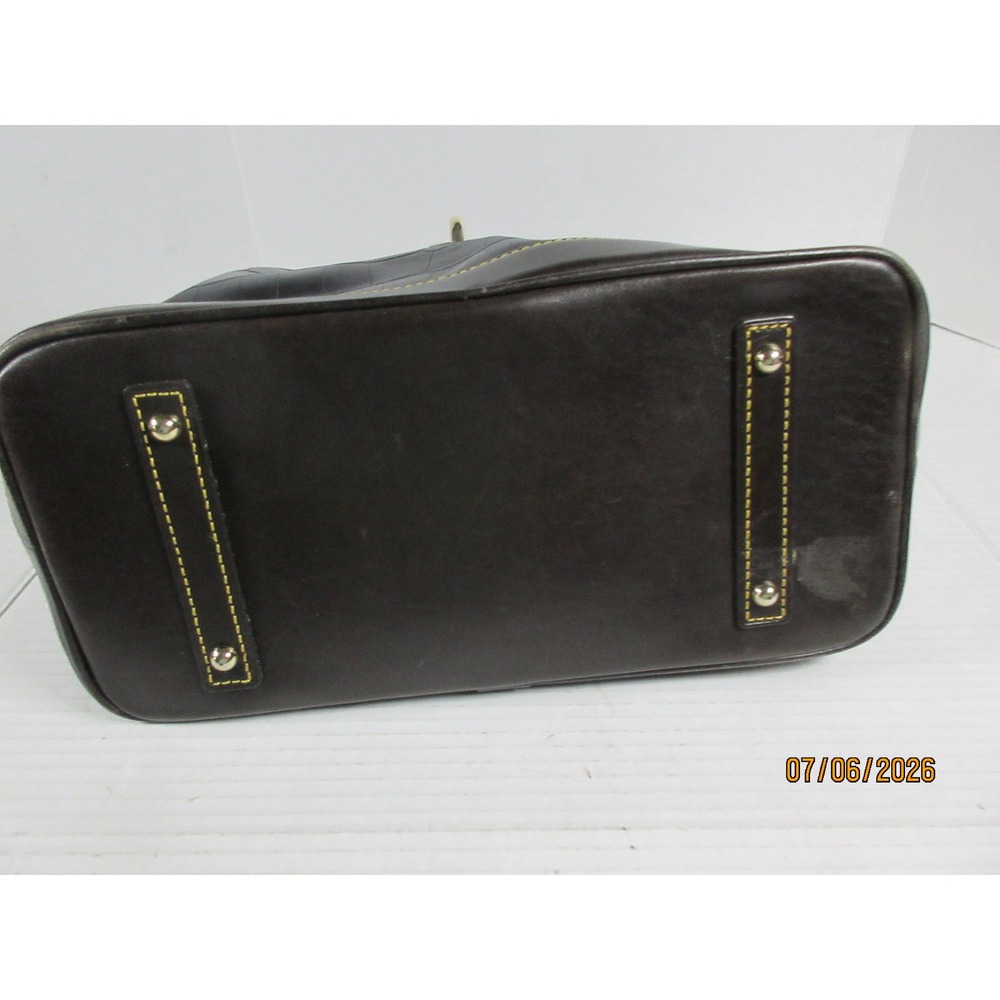 Dooney & Bourke Black Croc Embossed Leather Hobo Bag Brown Trim Lobster Clasp - Picture 3 of 6